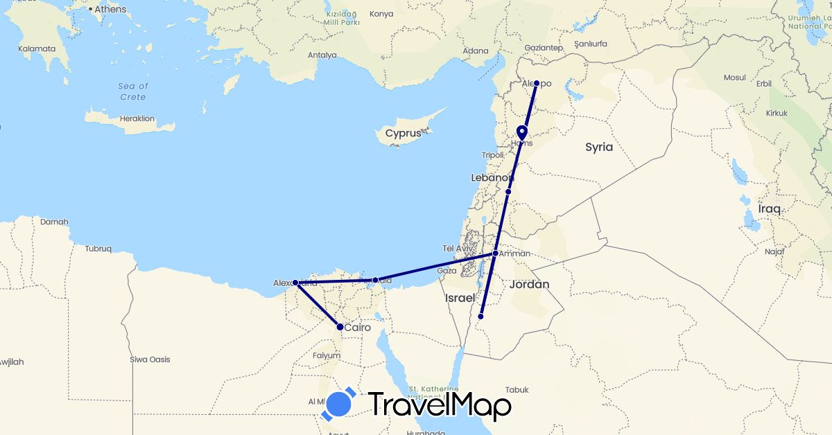 TravelMap itinerary: driving in Egypt, Jordan, Syria (Africa, Asia)